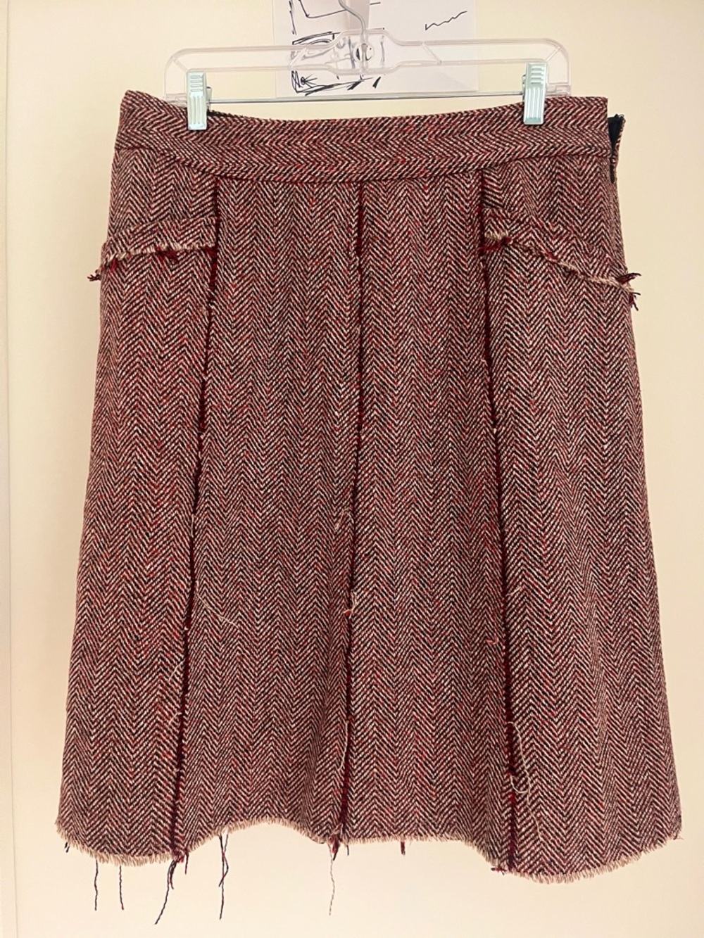 Prana Red Herringbone Tweed Skirt